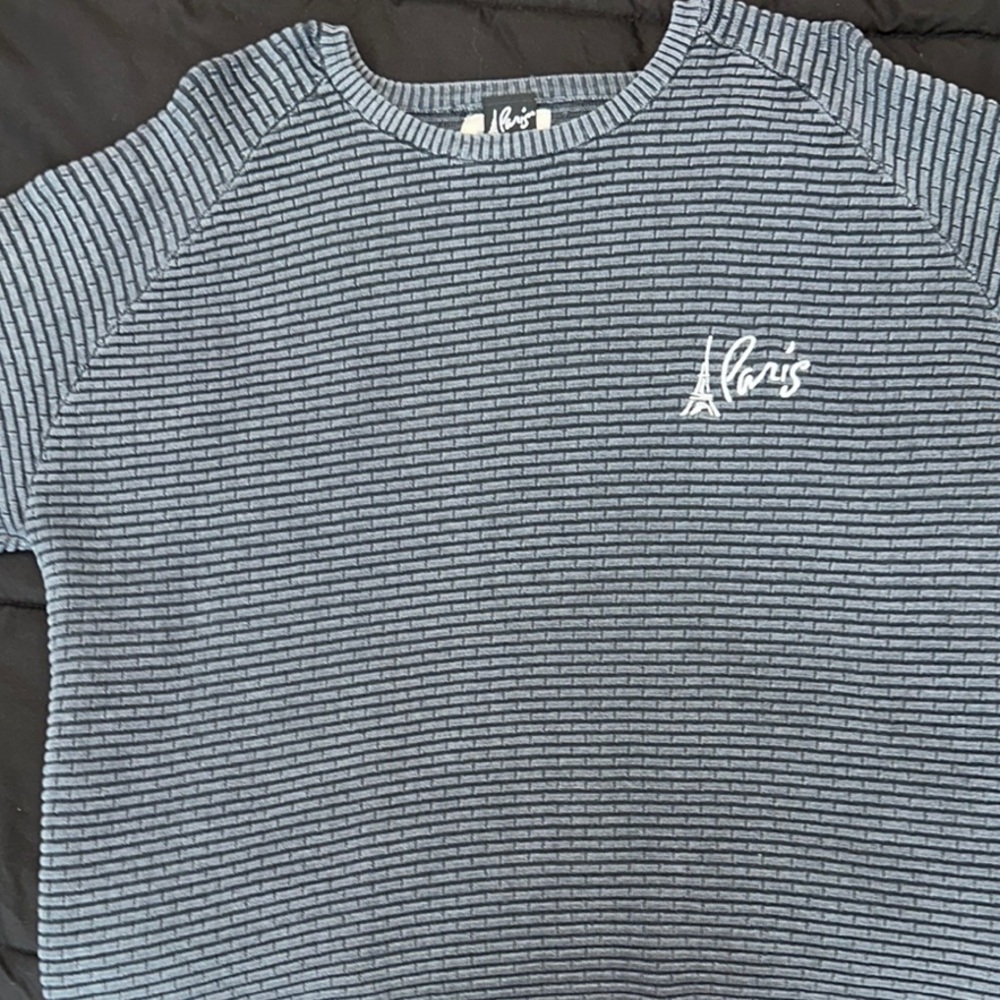 Gray Striped Paris Las Vegas Hotel Logo Sweater